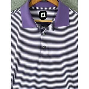 FootJoy Golf‎ Polo Shirt Mens Large Purple White Striped Short Sleeve Stretch
